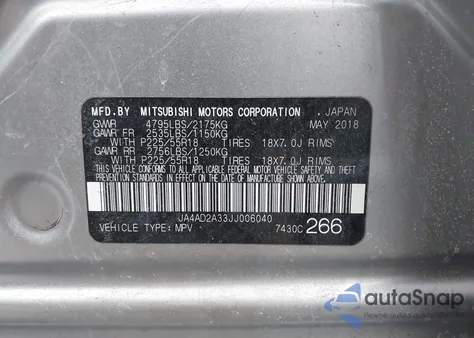 2018 Mitsubishi Outlander Es from USA, damaged, VIN JA4AD2A33JJ006040